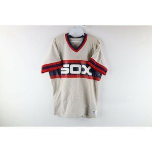 Vtg 80s Sand Knit Mens Large Chicago White Sox Striped Baseball Jersey Gray USA